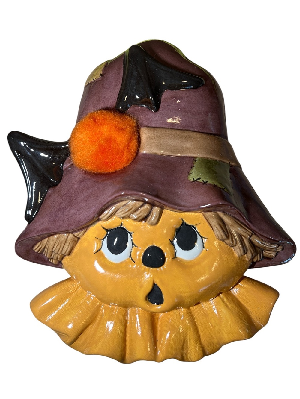 Vintage 80s Ceramic Scarecrow Wall Hanging Halloween Decor